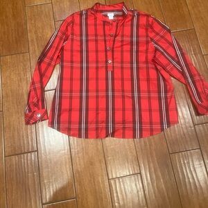 Chico's Vibrant Red Plaid Button Down Shirt